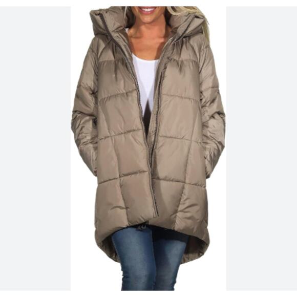 Ellos Size 4X Plus Brown Tan Neutral Puffer Font Zip Jacket Hood Winter Parka - Picture 1 of 10